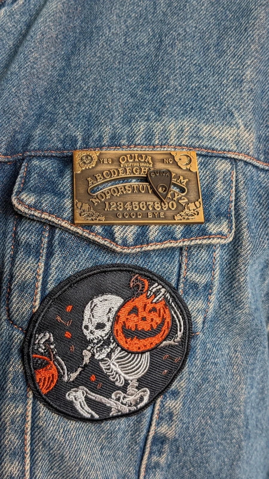 Embroidered denim jacket "Halloween, Scare Me" – photo 5
